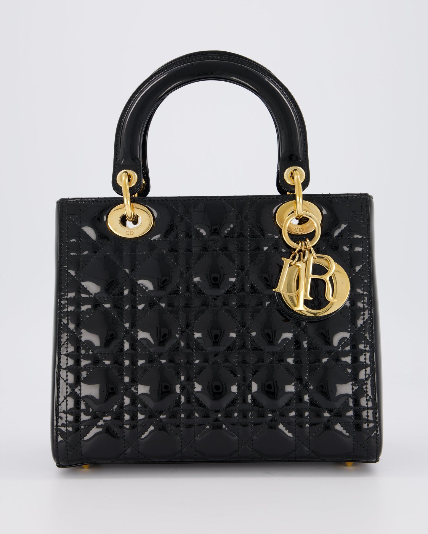 Christian Dior Medium Lady Dior Bag in Black Patent Leather With Gold Hardware
