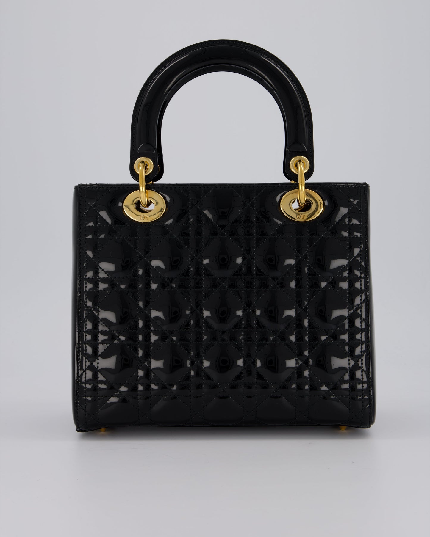 Christian Dior Medium Lady Dior Bag in Black Patent Leather With Gold Hardware