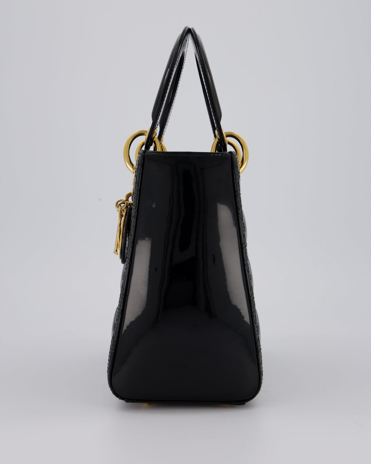 Christian Dior Medium Lady Dior Bag in Black Patent Leather With Gold Hardware