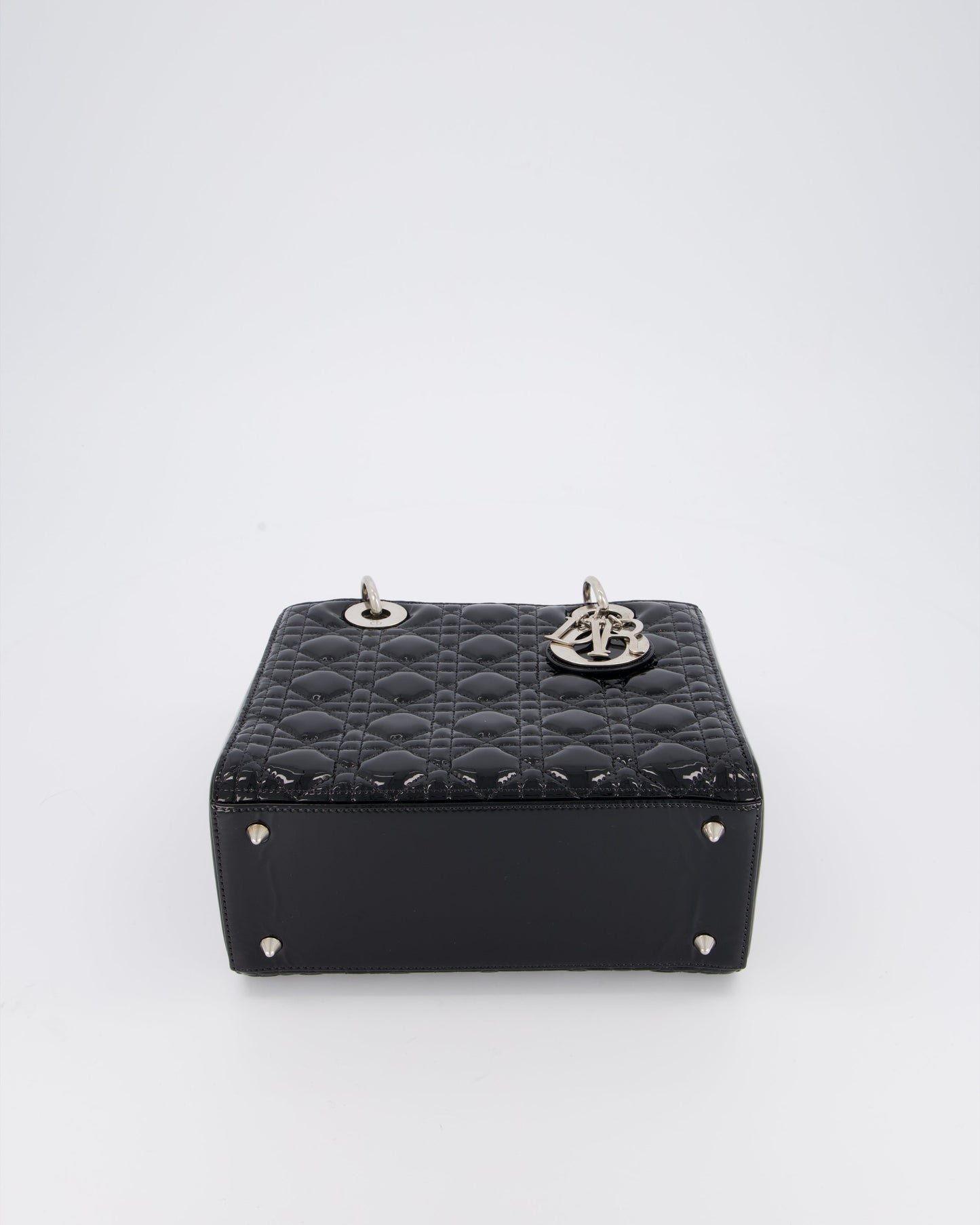 Christian Dior Medium Lady Dior Bag in Black Patent Leather With Silver Hardware