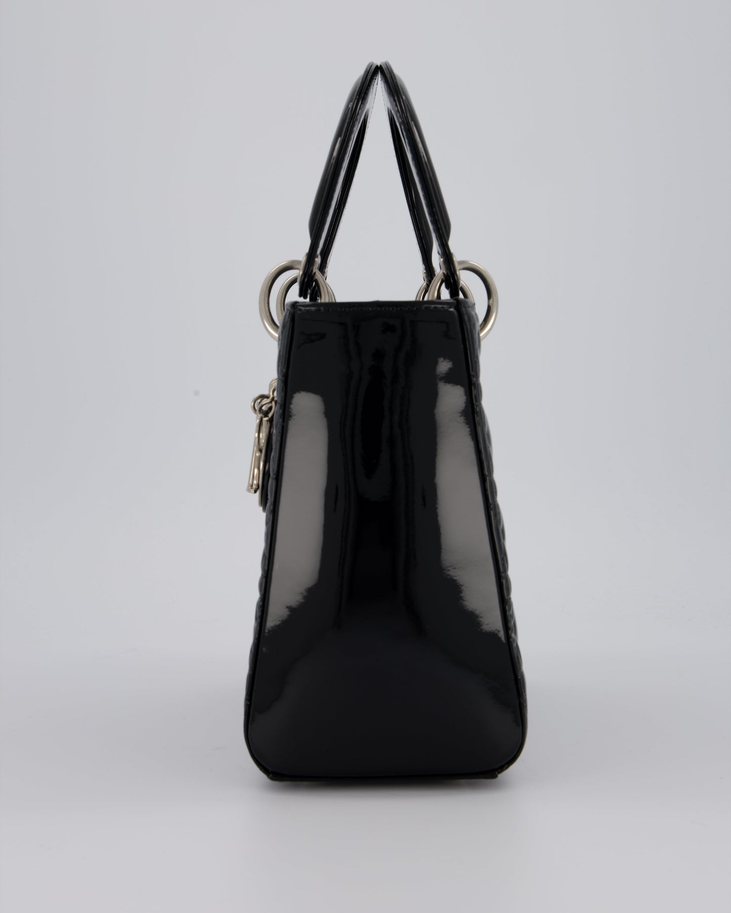 Christian Dior Medium Lady Dior Bag in Black Patent Leather With Silver Hardware