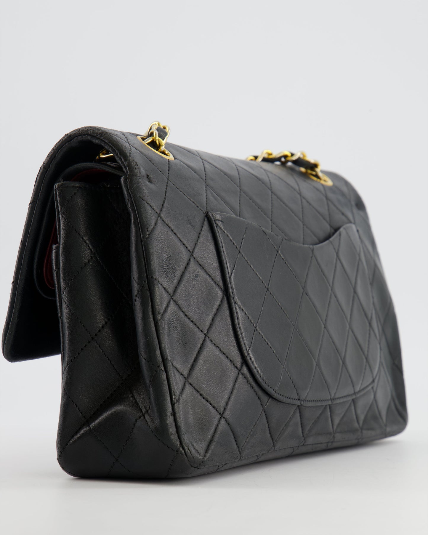 Chanel Medium Classic Double Flap Bag in Black Lambskin Leather with 24K Gold Hardware