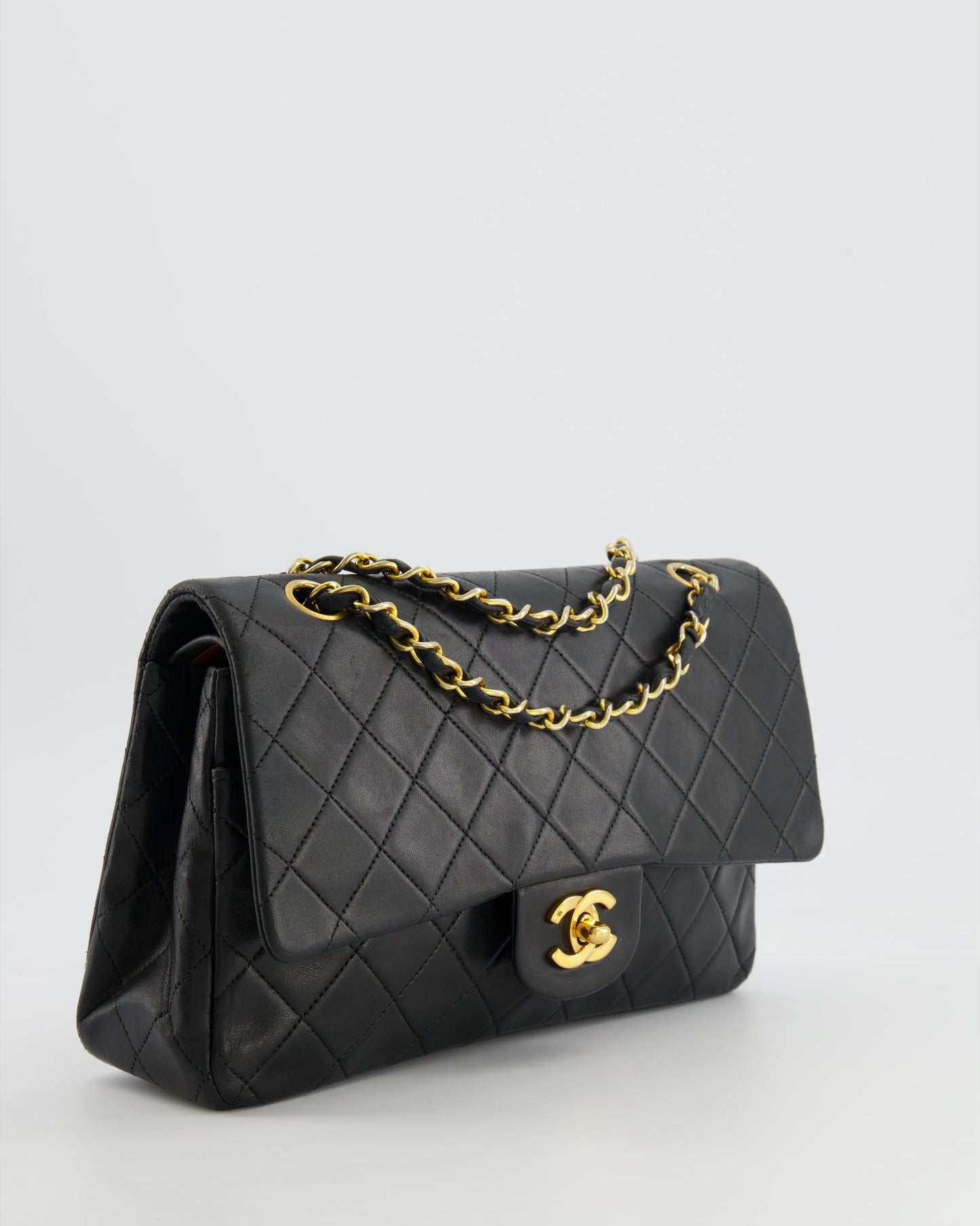 Chanel Medium Classic Double Flap Bag in Black Lambskin Leather with 24K Gold Hardware