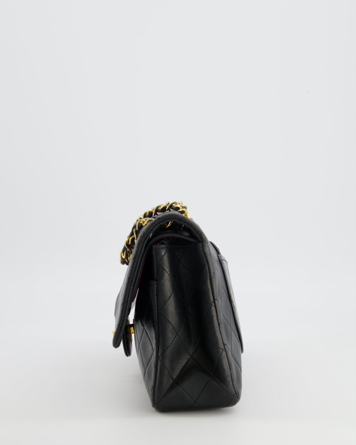 Chanel Medium Classic Double Flap Bag in Black Lambskin Leather with 24K Gold Hardware