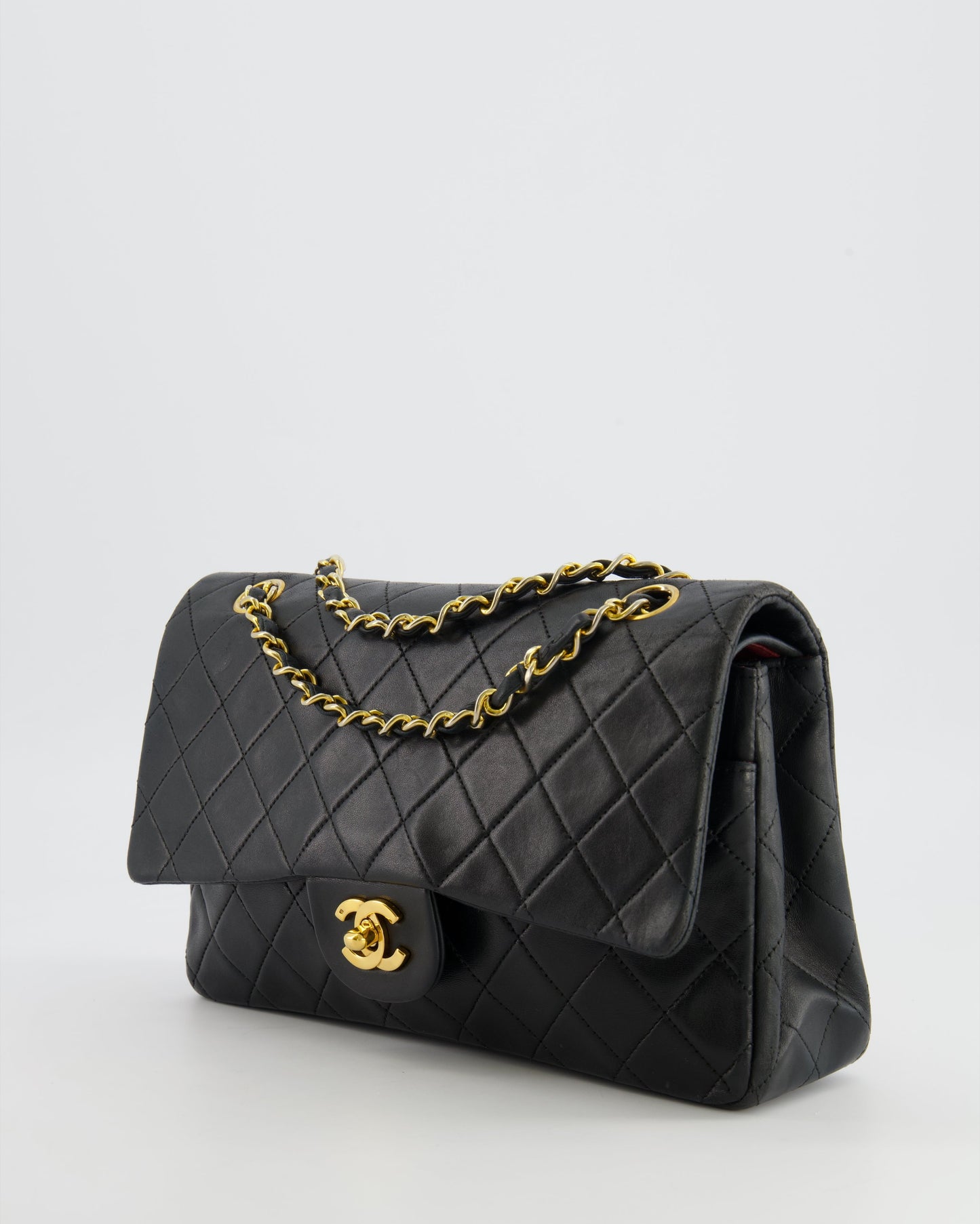 Chanel Medium Classic Double Flap Bag in Black Lambskin Leather with 24K Gold Hardware