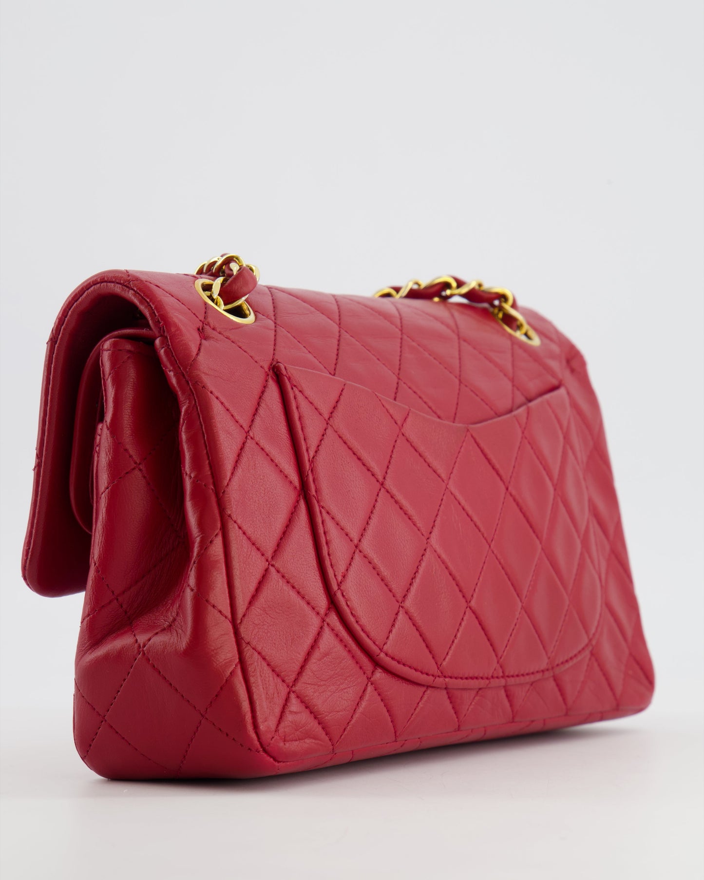 Chanel Small Classic Double Flap Bag in Red Lambskin Leather with 24K Gold Hardware