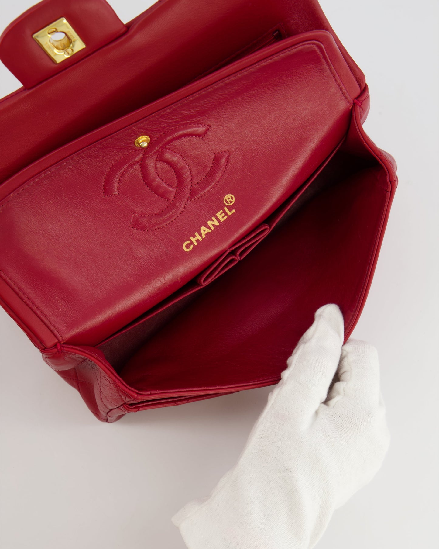 Chanel Small Classic Double Flap Bag in Red Lambskin Leather with 24K Gold Hardware
