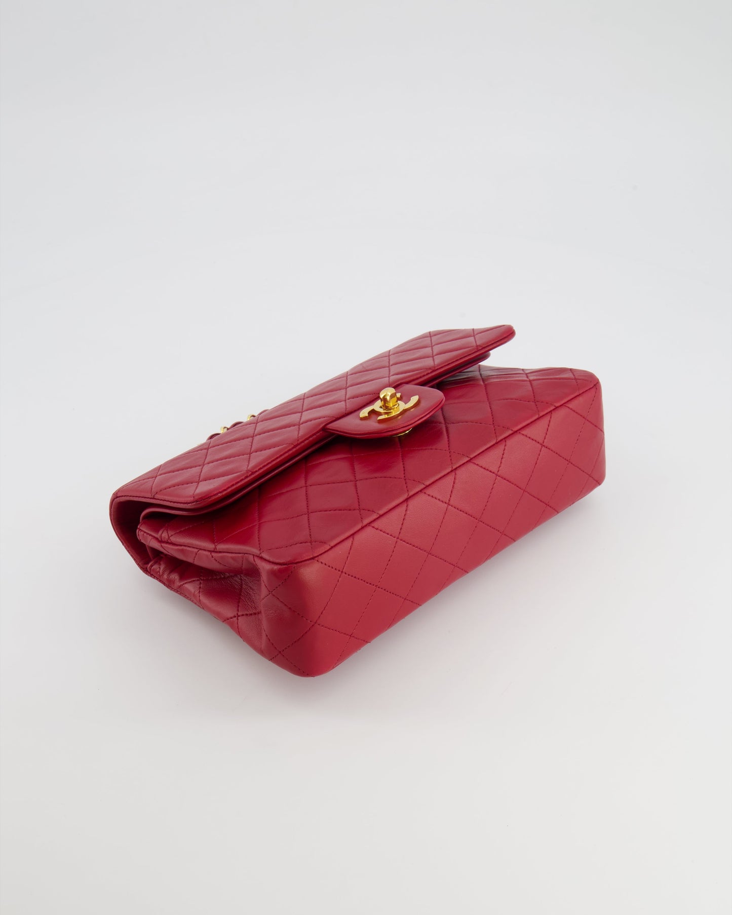 Chanel Small Classic Double Flap Bag in Red Lambskin Leather with 24K Gold Hardware
