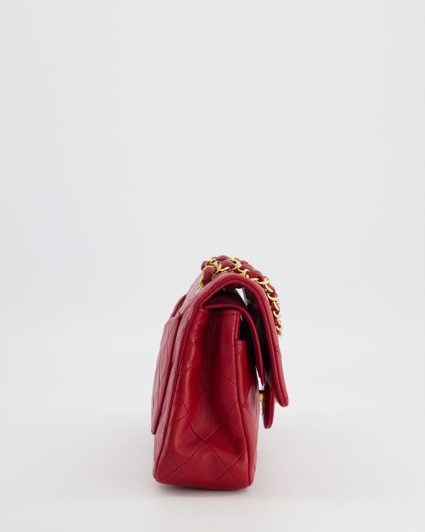 Chanel Small Classic Double Flap Bag in Red Lambskin Leather with 24K Gold Hardware