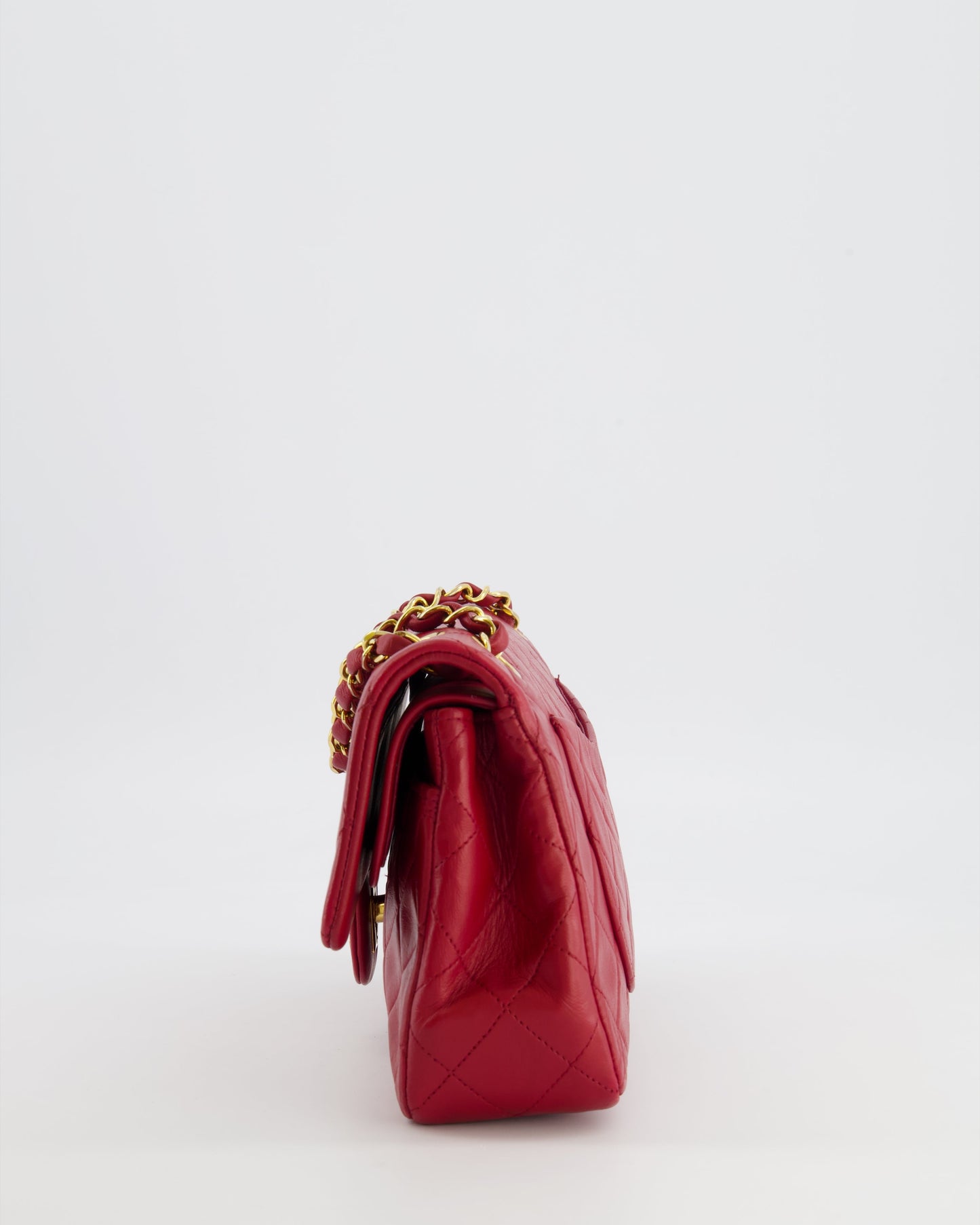 Chanel Small Classic Double Flap Bag in Red Lambskin Leather with 24K Gold Hardware