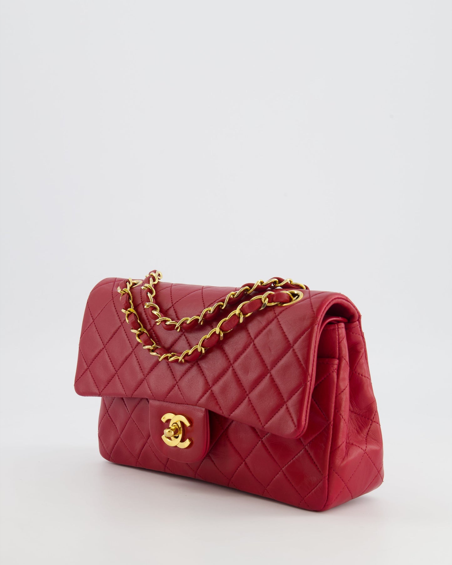 Chanel Small Classic Double Flap Bag in Red Lambskin Leather with 24K Gold Hardware