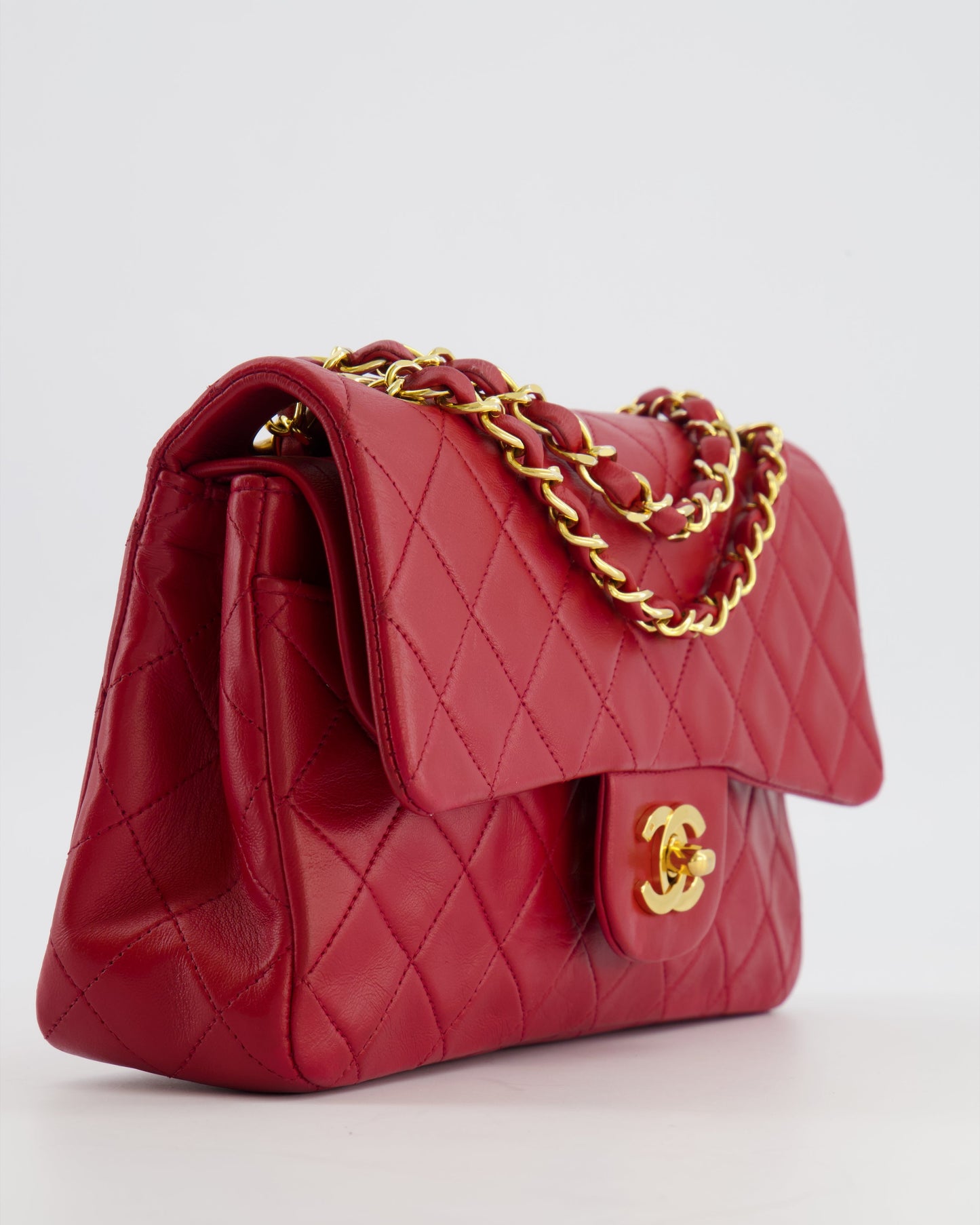 Chanel Small Classic Double Flap Bag in Red Lambskin Leather with 24K Gold Hardware