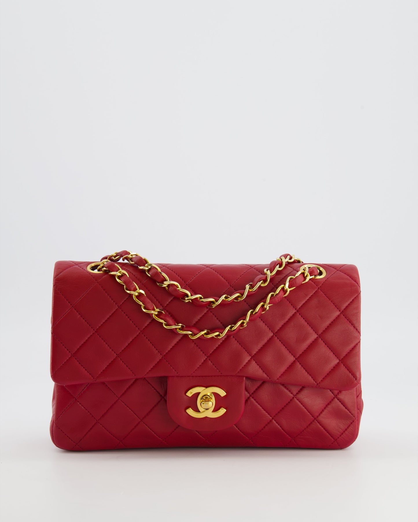 Chanel Small Classic Double Flap Bag in Red Lambskin Leather with 24K Gold Hardware