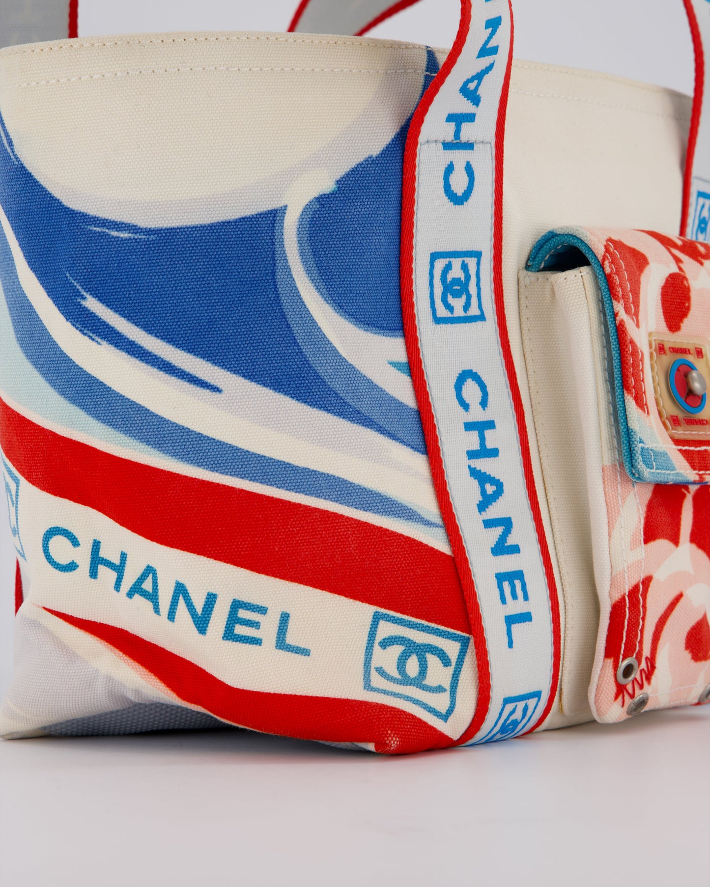 Chanel Sport Line Canvas Tote Bag with CC Logo Straps and Front Pocket