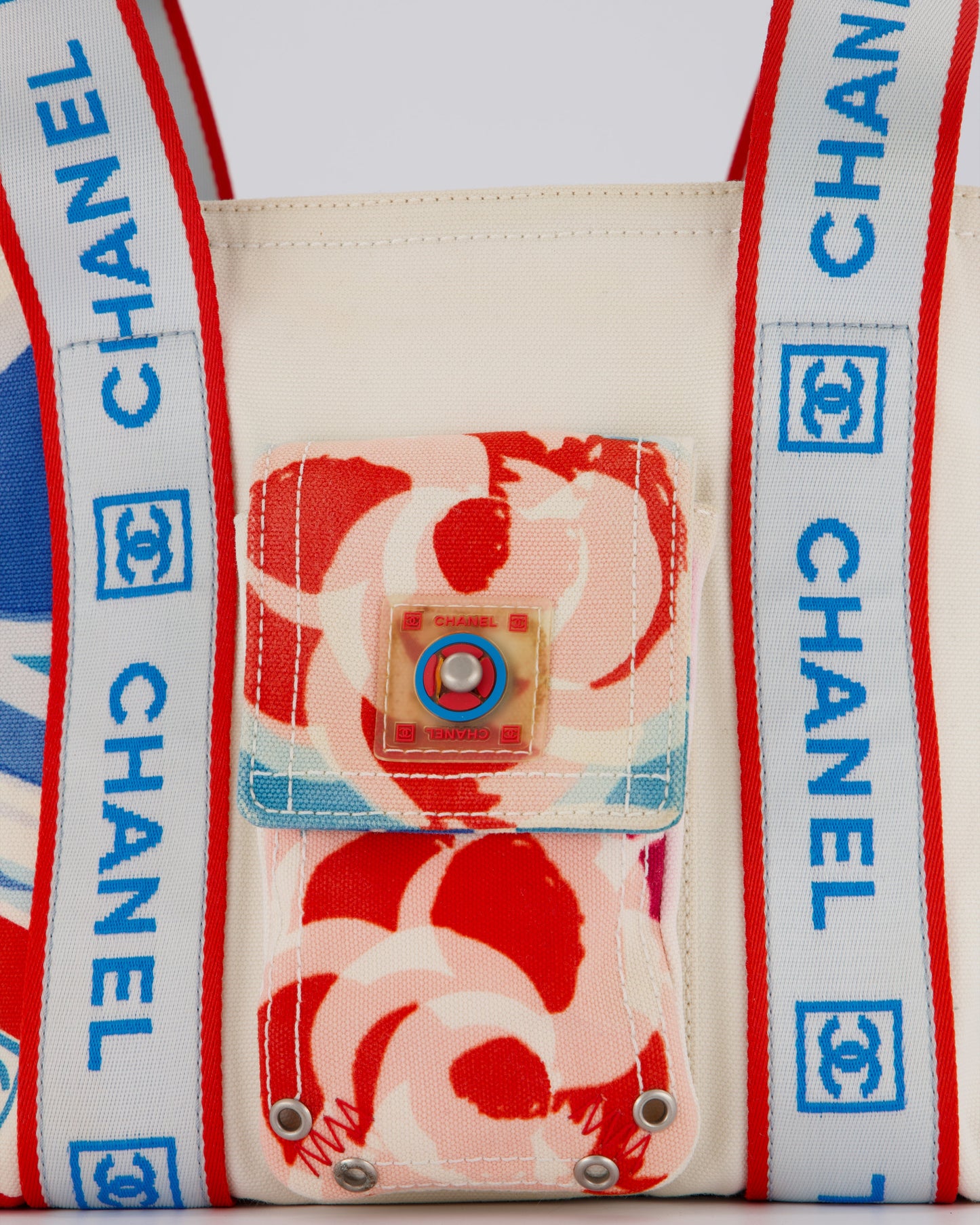 Chanel Sport Line Canvas Tote Bag with CC Logo Straps and Front Pocket