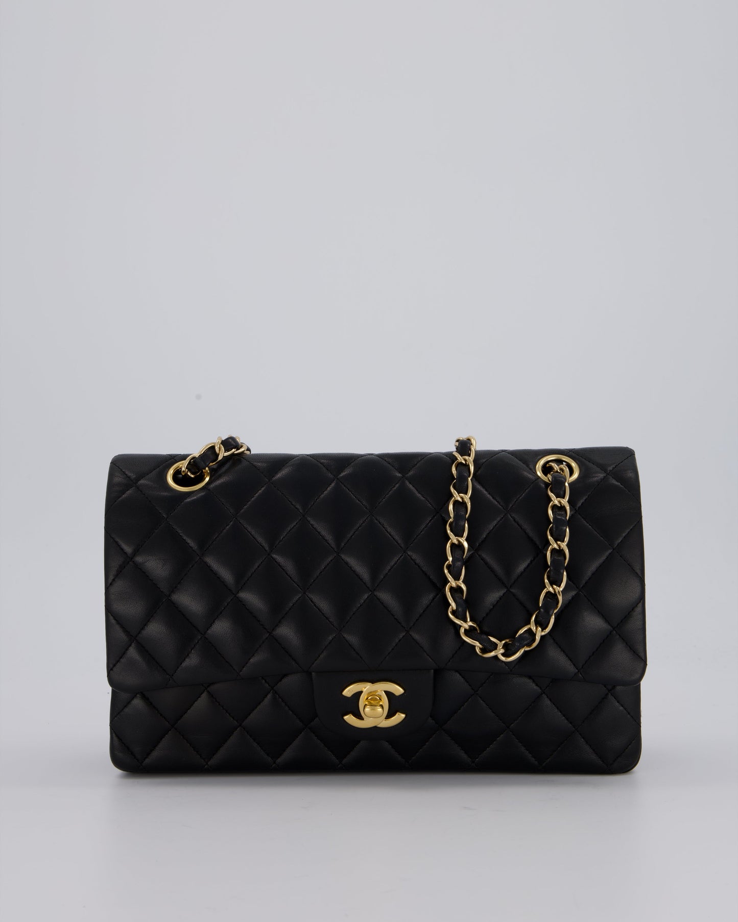 Chanel Black Classic Medium Double Flap Bag in Lambskin Leather with Gold Hardware
