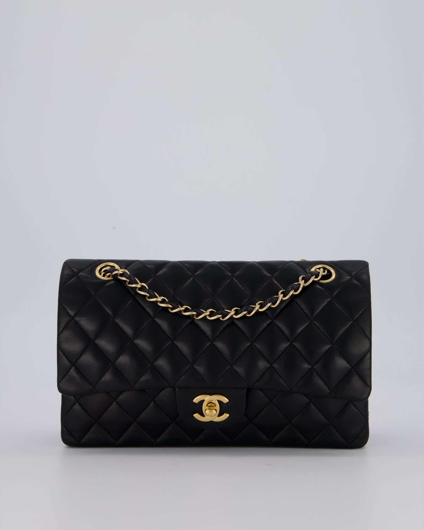 Chanel Black Classic Medium Double Flap Bag in Lambskin Leather with Gold Hardware