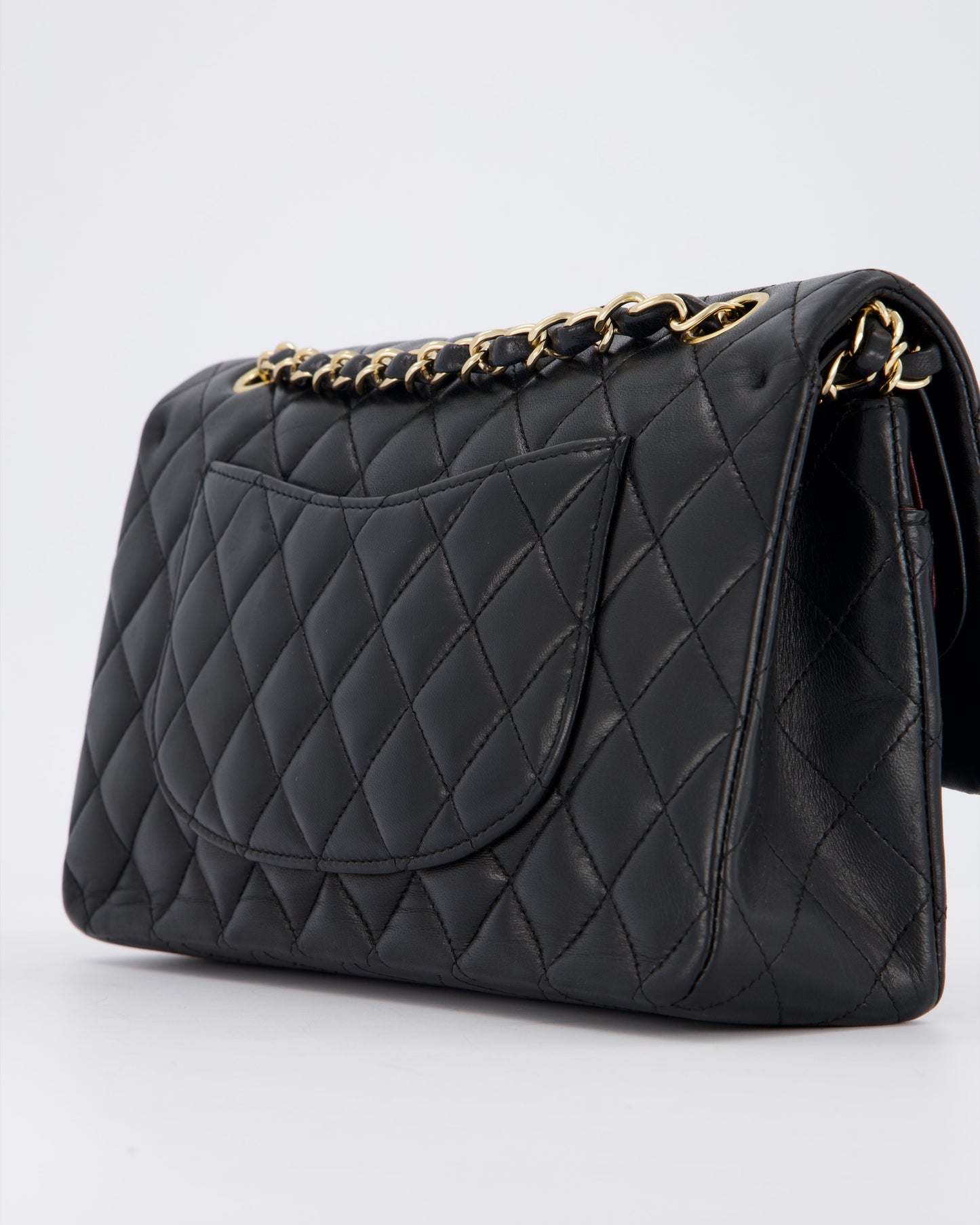 Chanel Black Classic Medium Double Flap Bag in Lambskin Leather with Gold Hardware