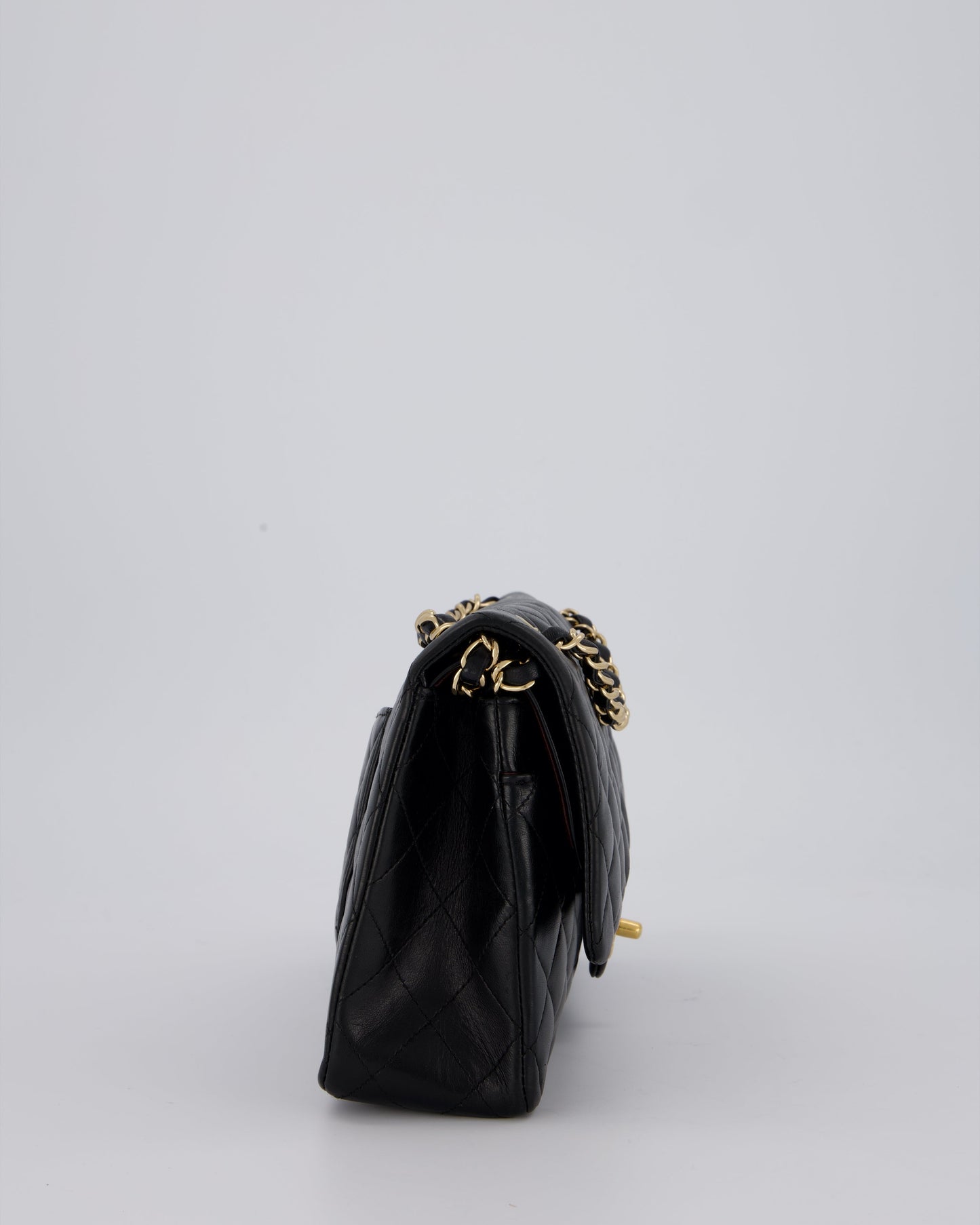 Chanel Black Classic Medium Double Flap Bag in Lambskin Leather with Gold Hardware