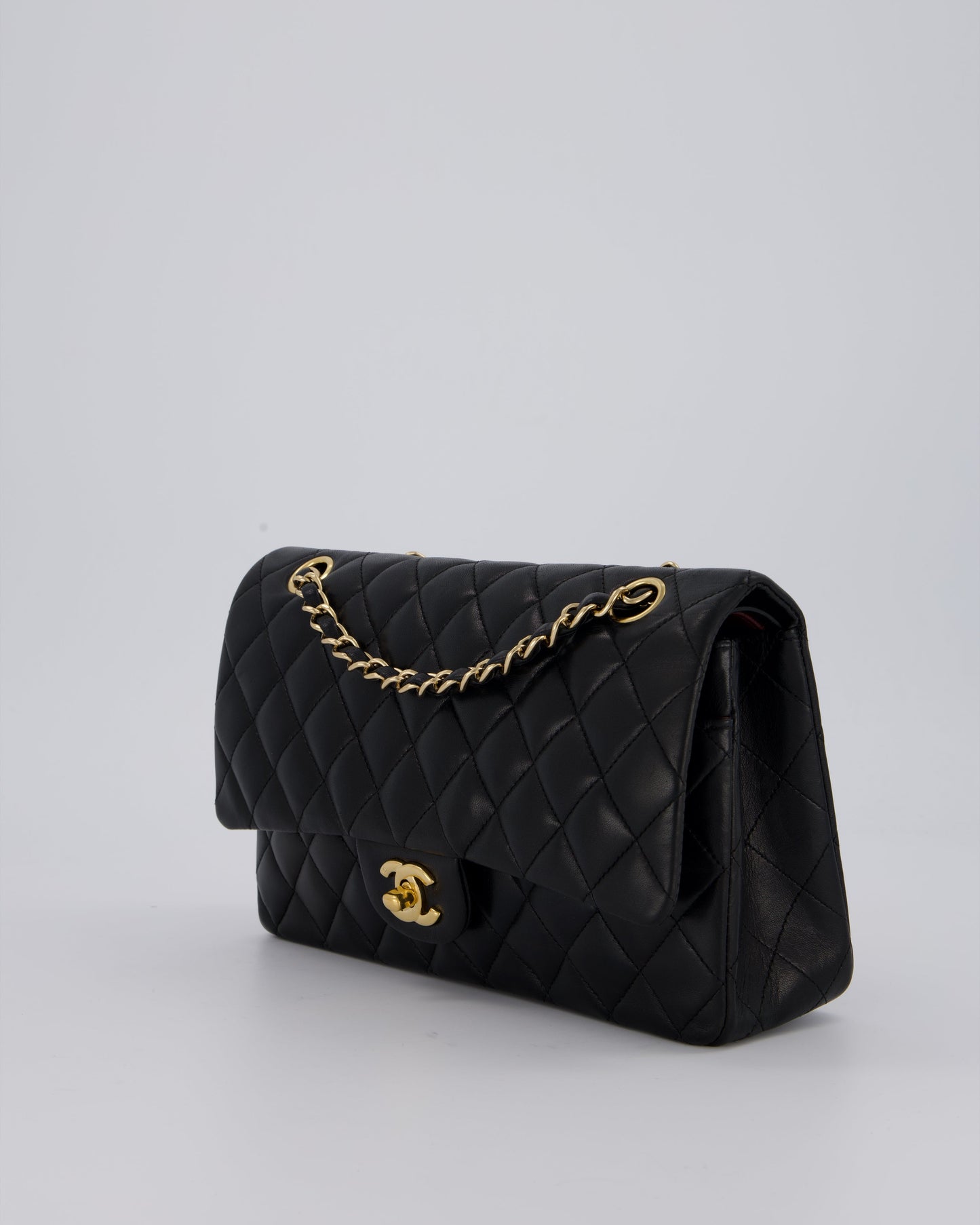 Chanel Black Classic Medium Double Flap Bag in Lambskin Leather with Gold Hardware