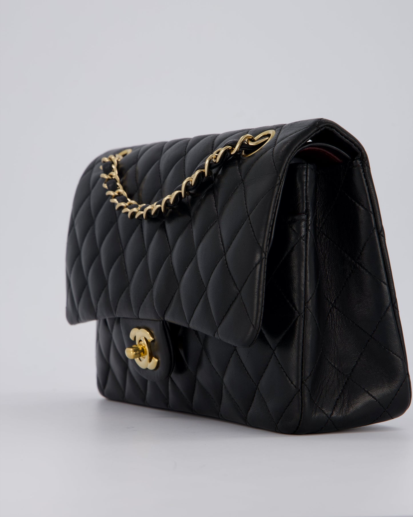 Chanel Black Classic Medium Double Flap Bag in Lambskin Leather with Gold Hardware