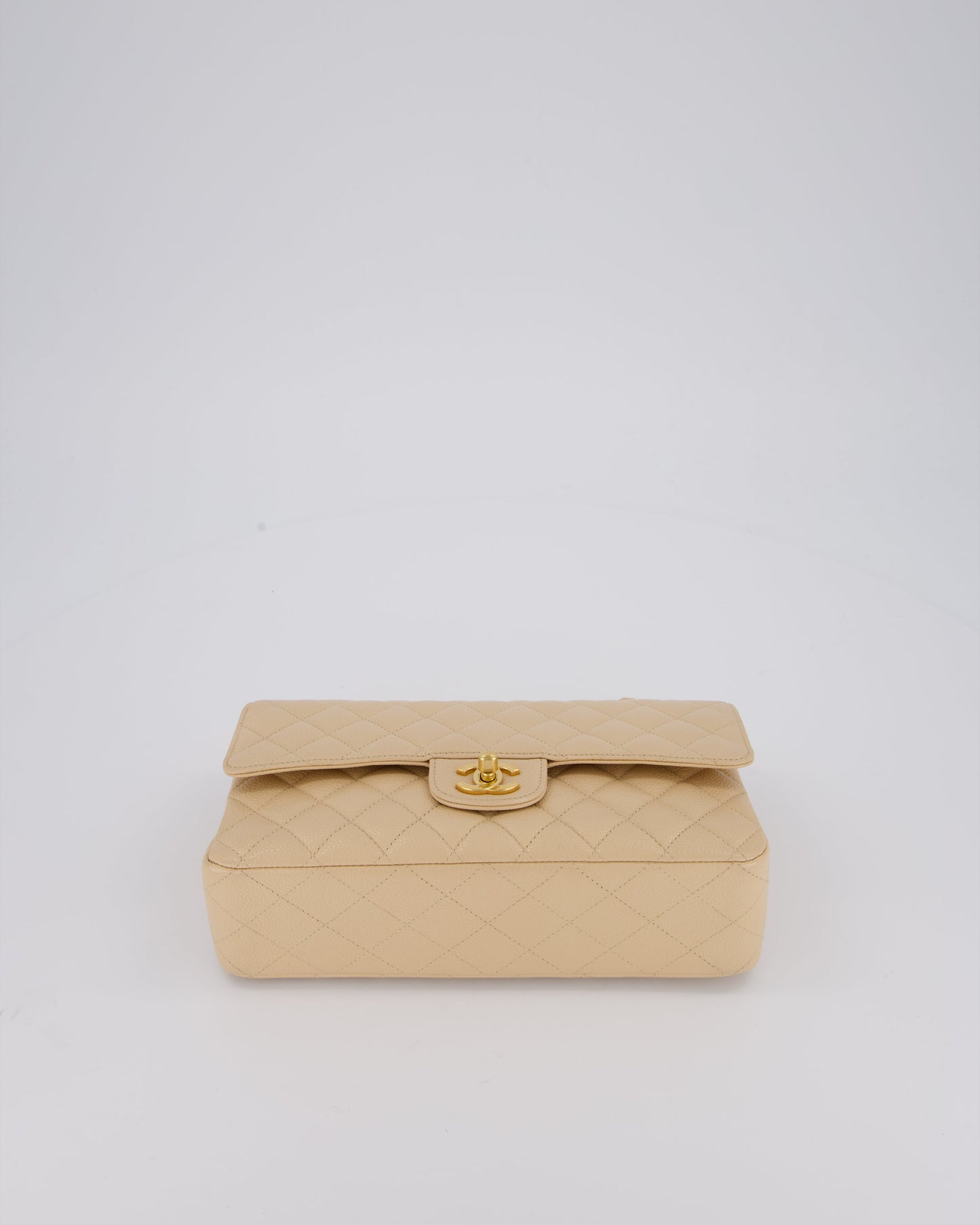 Chanel Beige Classic Medium Double Flap Bag in Caviar Leather with Gold Hardware