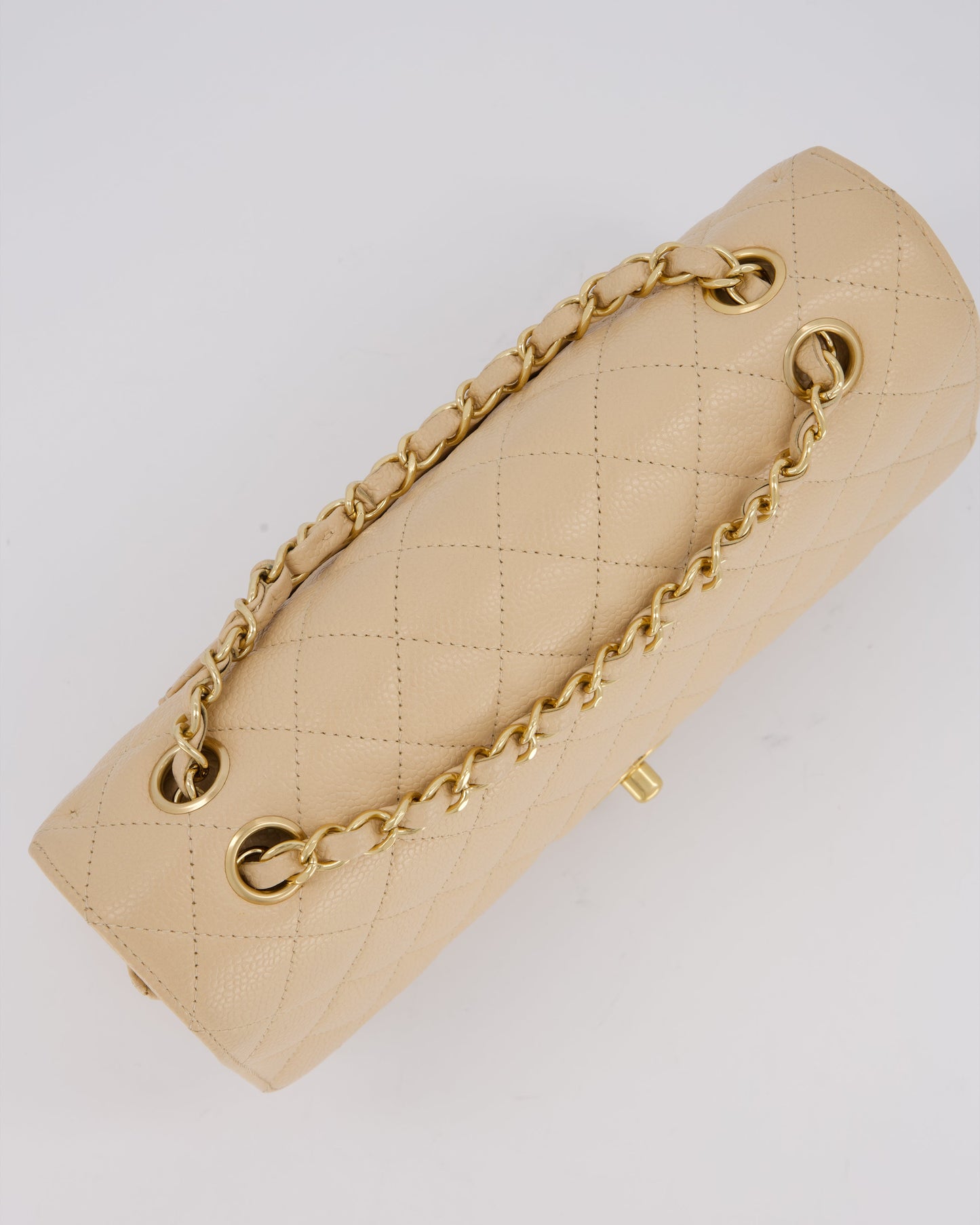 Chanel Beige Classic Medium Double Flap Bag in Caviar Leather with Gold Hardware