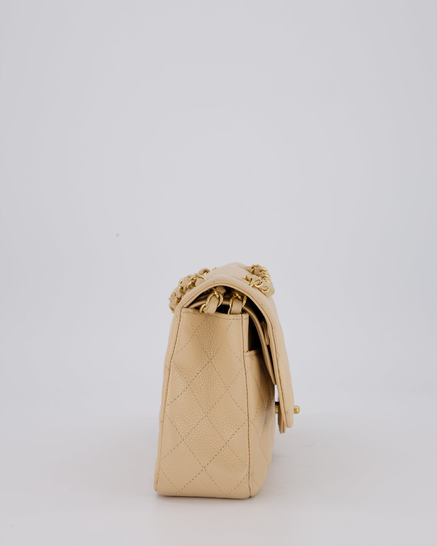Chanel Beige Classic Medium Double Flap Bag in Caviar Leather with Gold Hardware