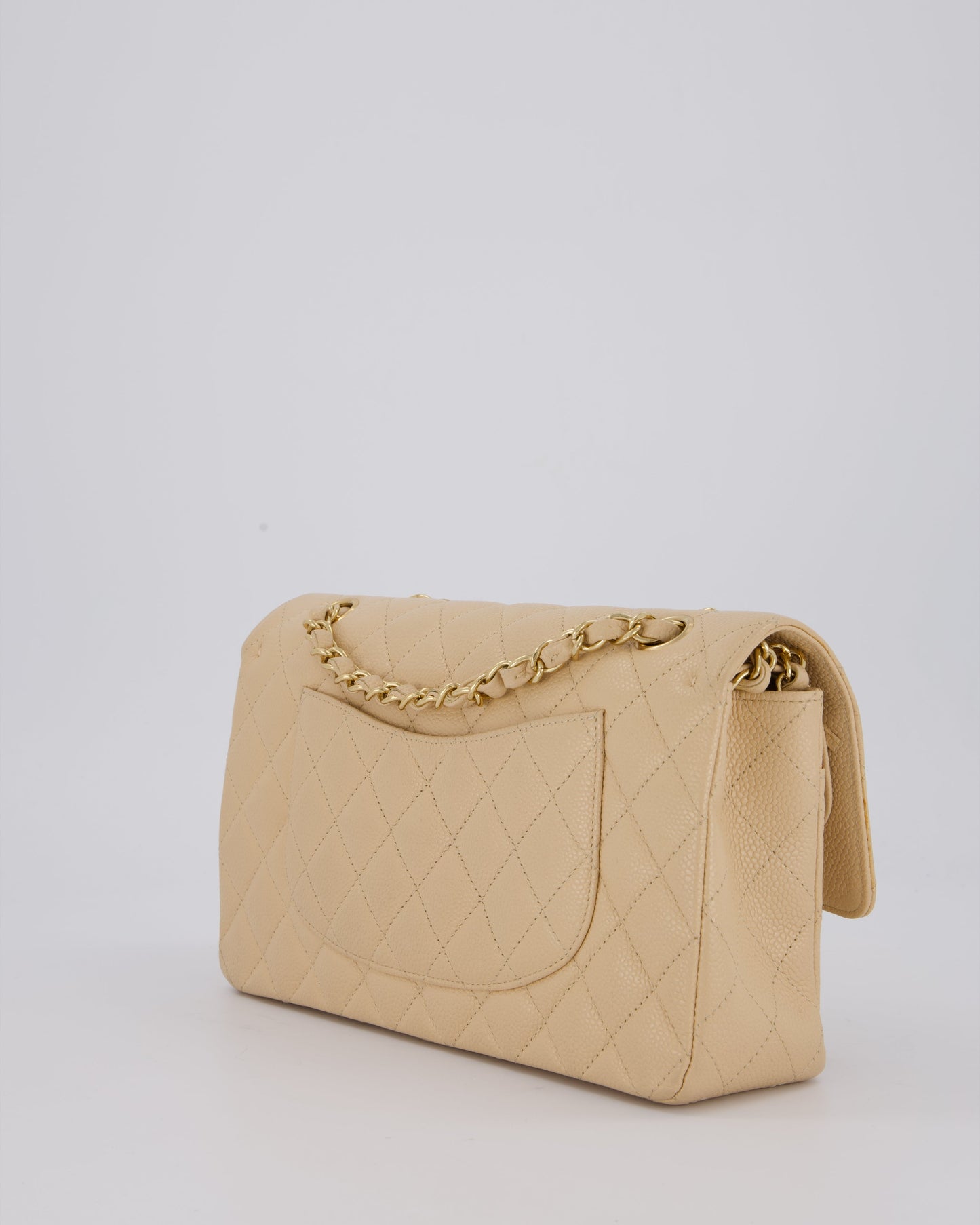 Chanel Beige Classic Medium Double Flap Bag in Caviar Leather with Gold Hardware