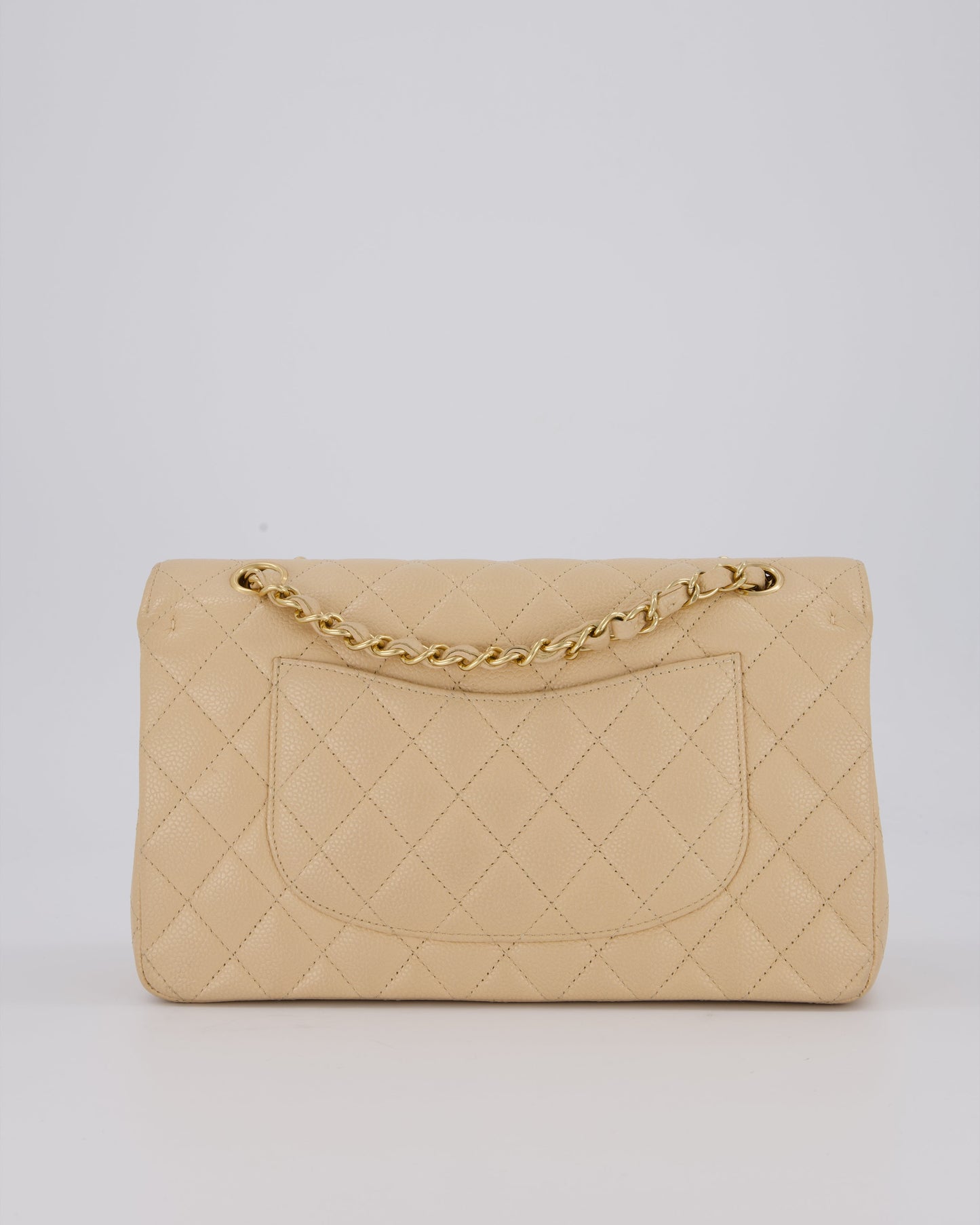 Chanel Beige Classic Medium Double Flap Bag in Caviar Leather with Gold Hardware