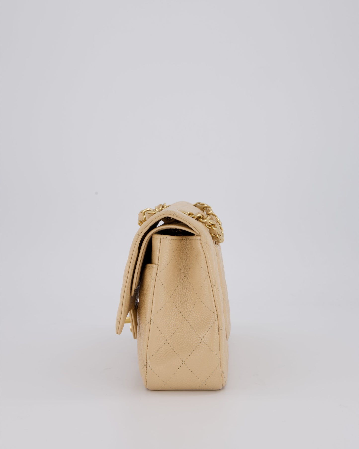 Chanel Beige Classic Medium Double Flap Bag in Caviar Leather with Gold Hardware