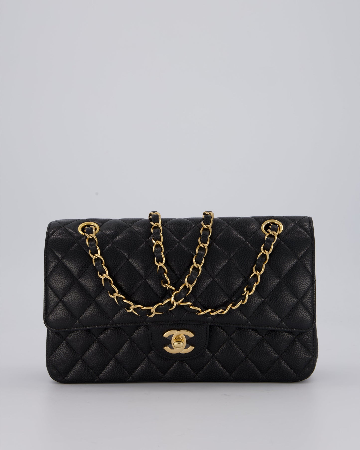 Chanel Black Classic Medium Double Flap Bag in Caviar Leather with Gold Hardware