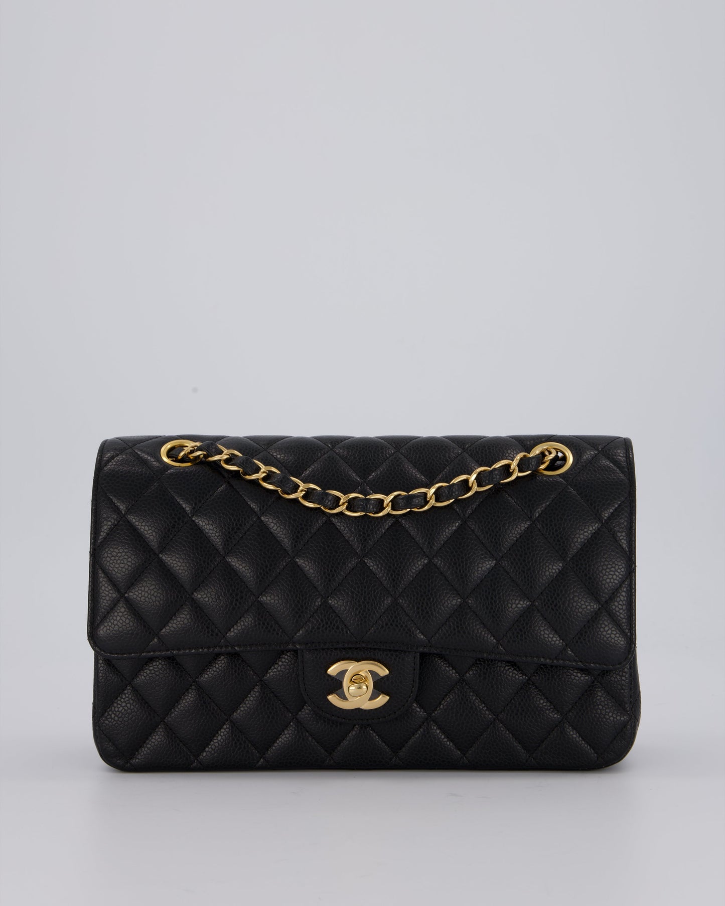 Chanel Black Classic Medium Double Flap Bag in Caviar Leather with Gold Hardware