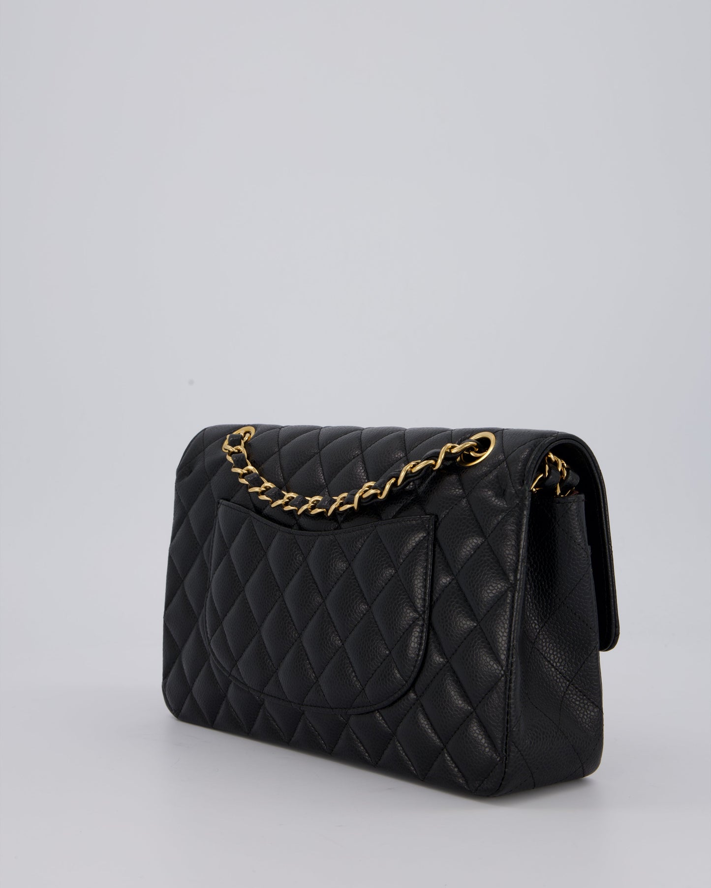 Chanel Black Classic Medium Double Flap Bag in Caviar Leather with Gold Hardware