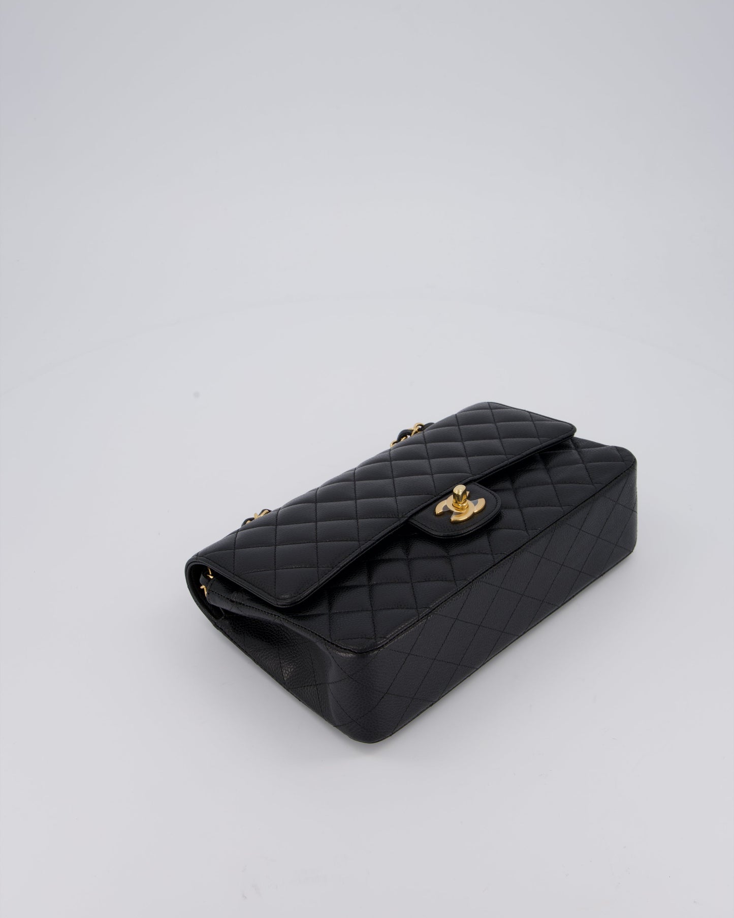 Chanel Black Classic Medium Double Flap Bag in Caviar Leather with Gold Hardware