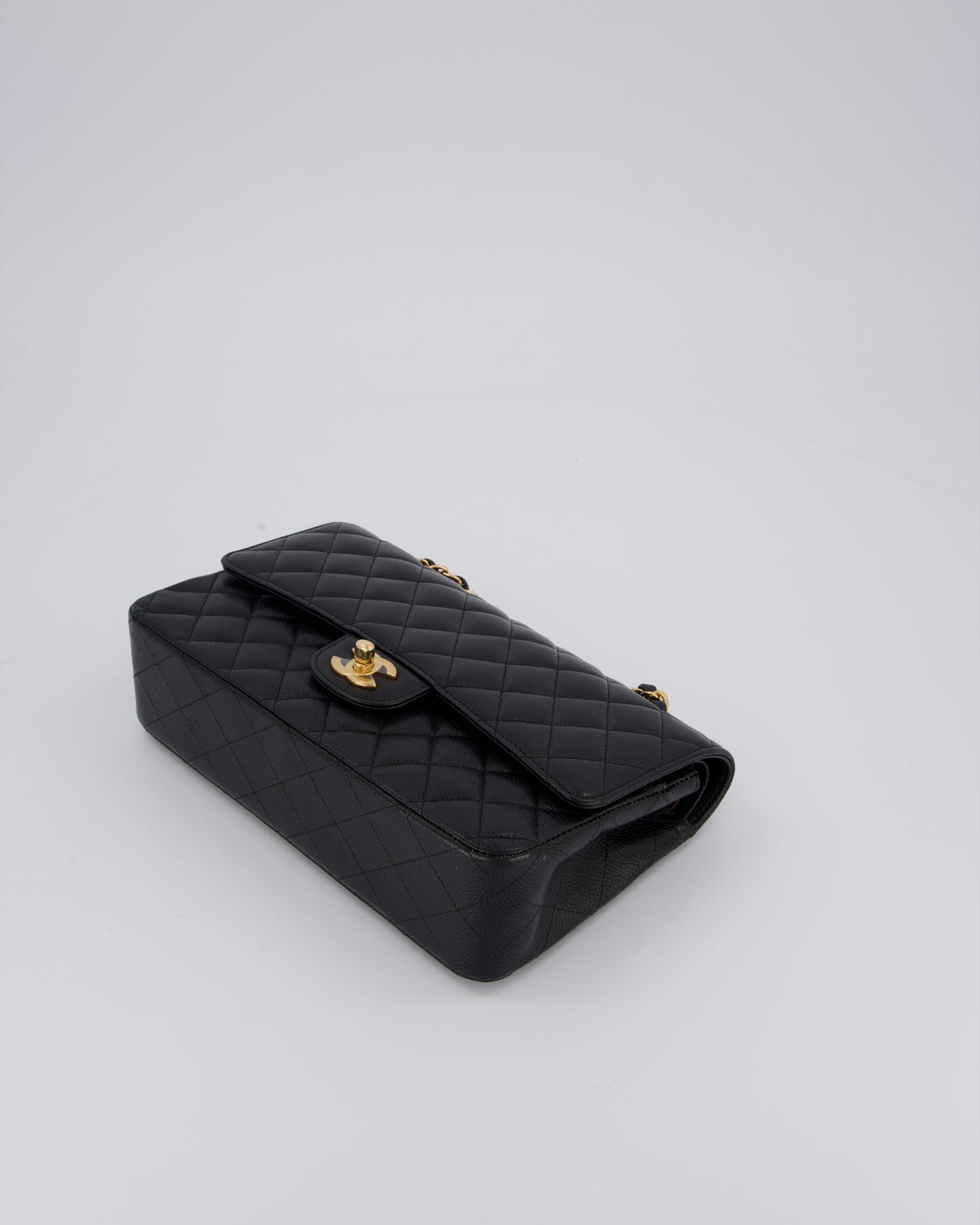Chanel Black Classic Medium Double Flap Bag in Caviar Leather with Gold Hardware