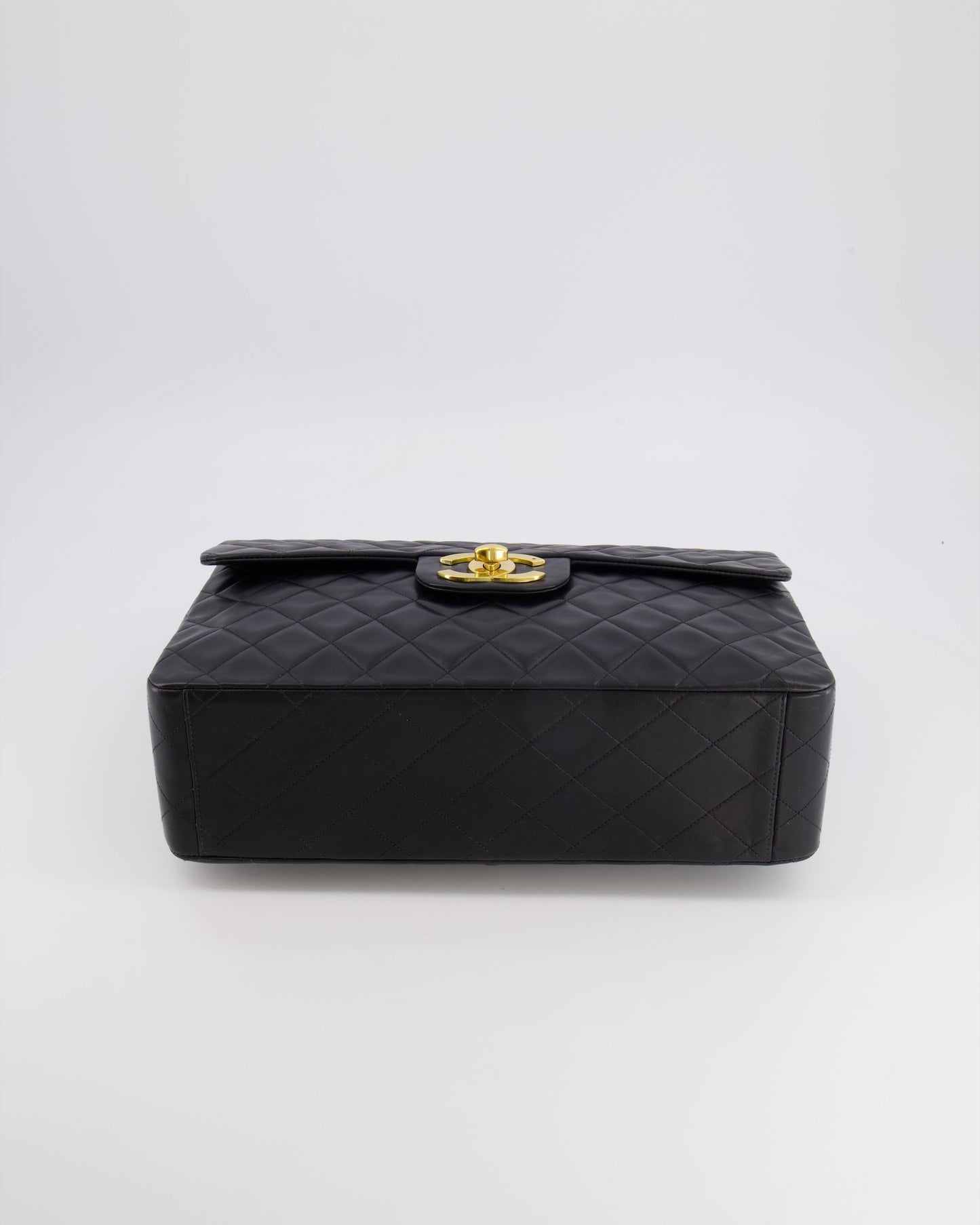 Chanel XL Maxi Single Flap Bag in Black Lambskin Leather with 24K Gold Hardware
