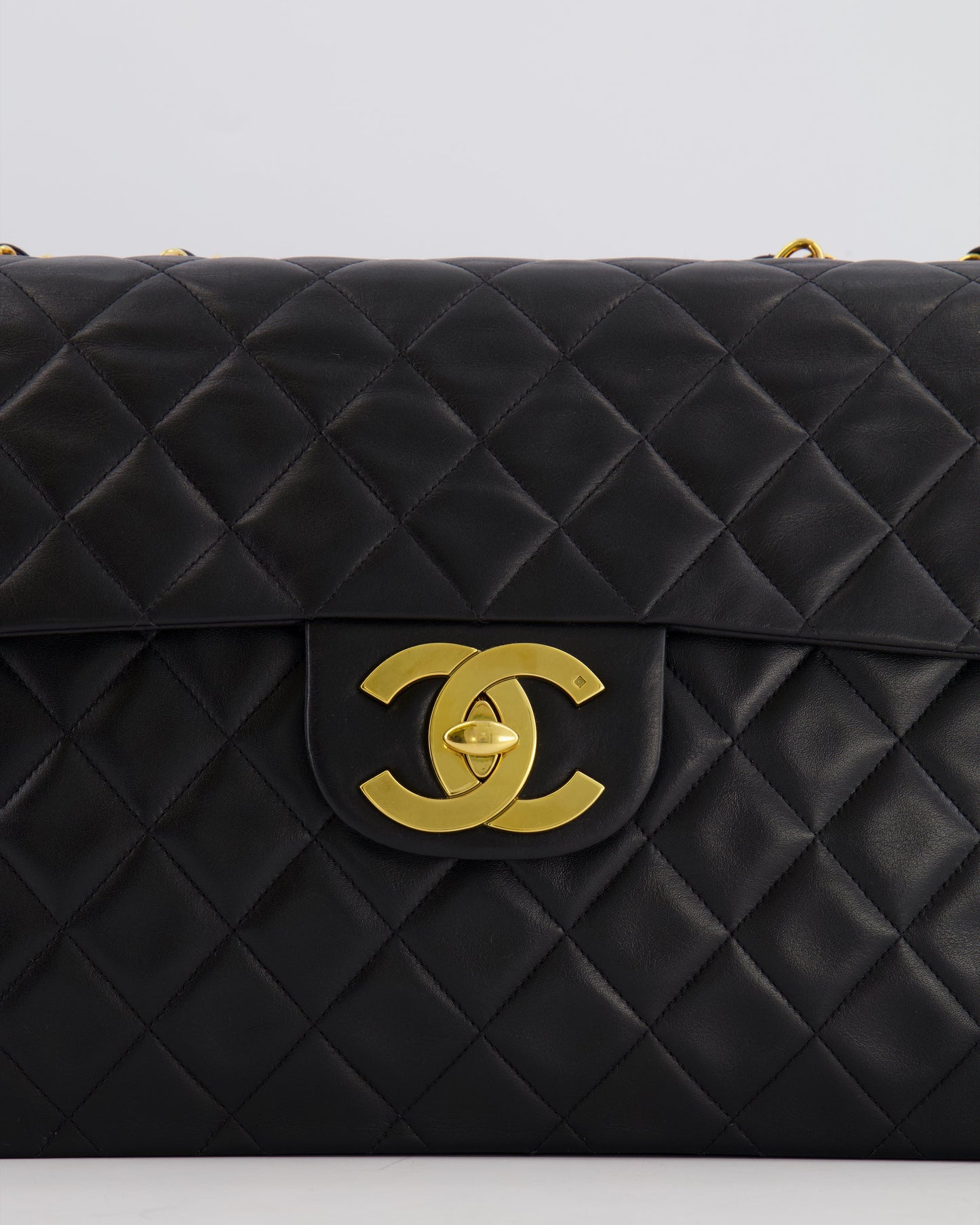 Chanel XL Maxi Single Flap Bag in Black Lambskin Leather with 24K Gold Hardware