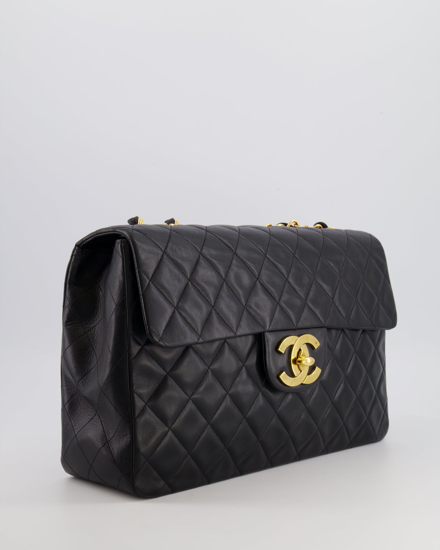 Chanel XL Maxi Single Flap Bag in Black Lambskin Leather with 24K Gold Hardware
