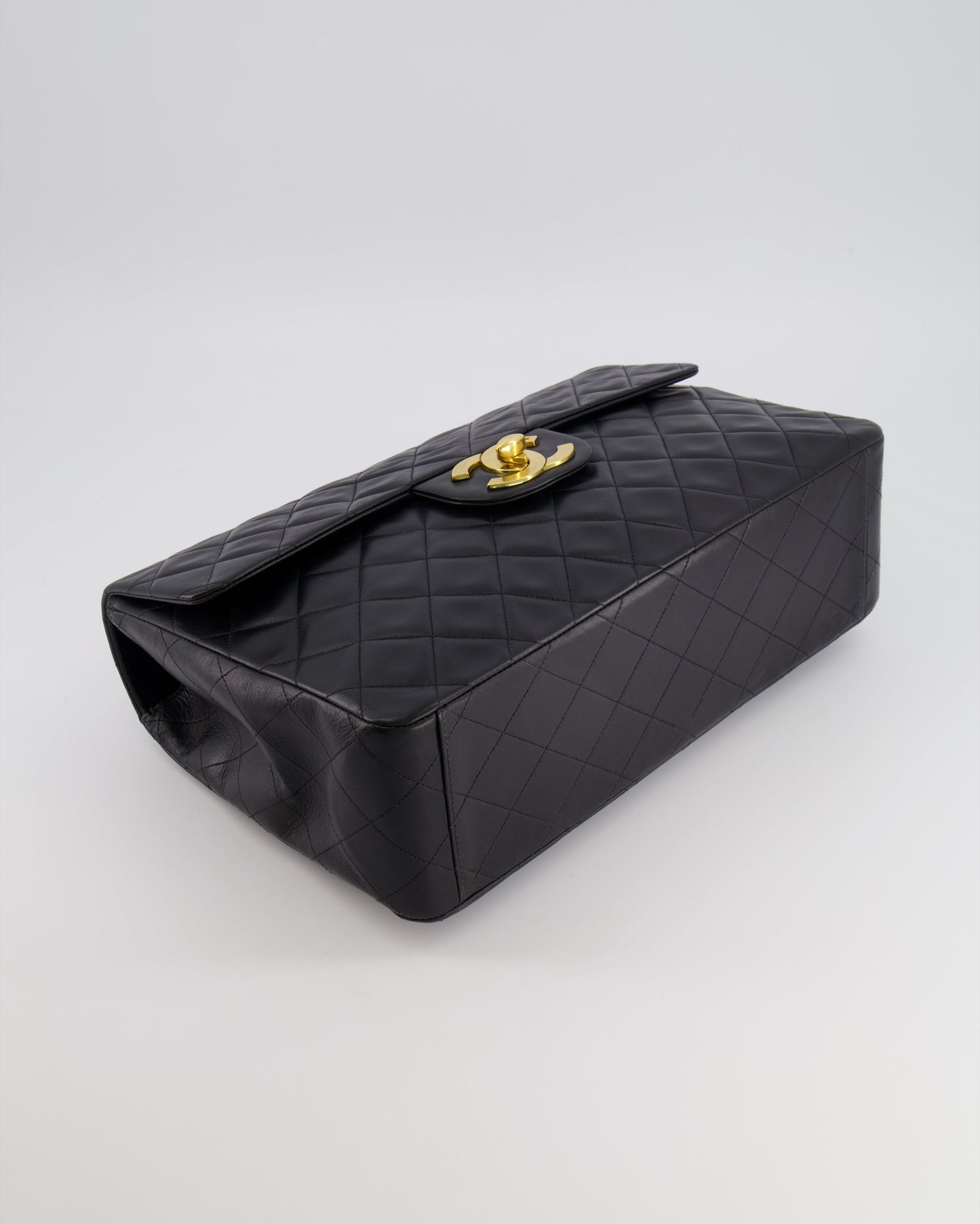 Chanel XL Maxi Single Flap Bag in Black Lambskin Leather with 24K Gold Hardware
