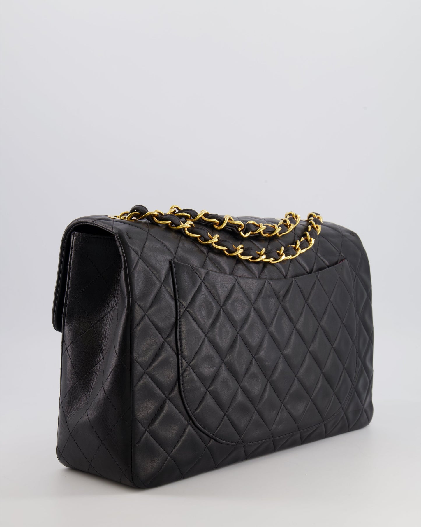 Chanel XL Maxi Single Flap Bag in Black Lambskin Leather with 24K Gold Hardware