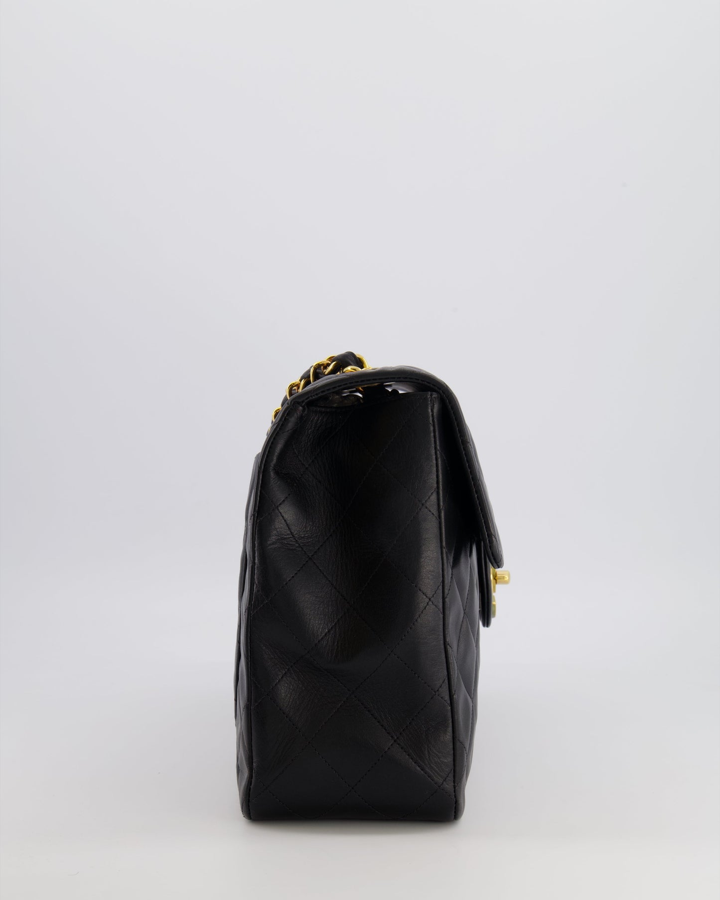 Chanel XL Maxi Single Flap Bag in Black Lambskin Leather with 24K Gold Hardware
