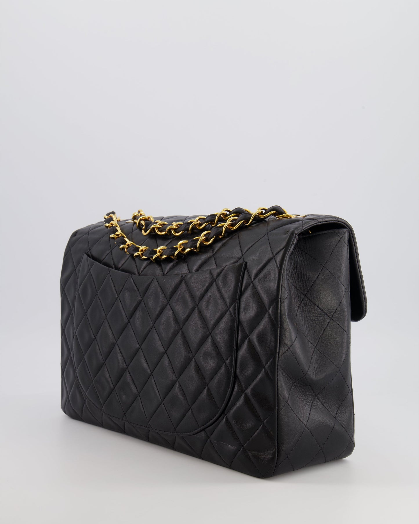 Chanel XL Maxi Single Flap Bag in Black Lambskin Leather with 24K Gold Hardware