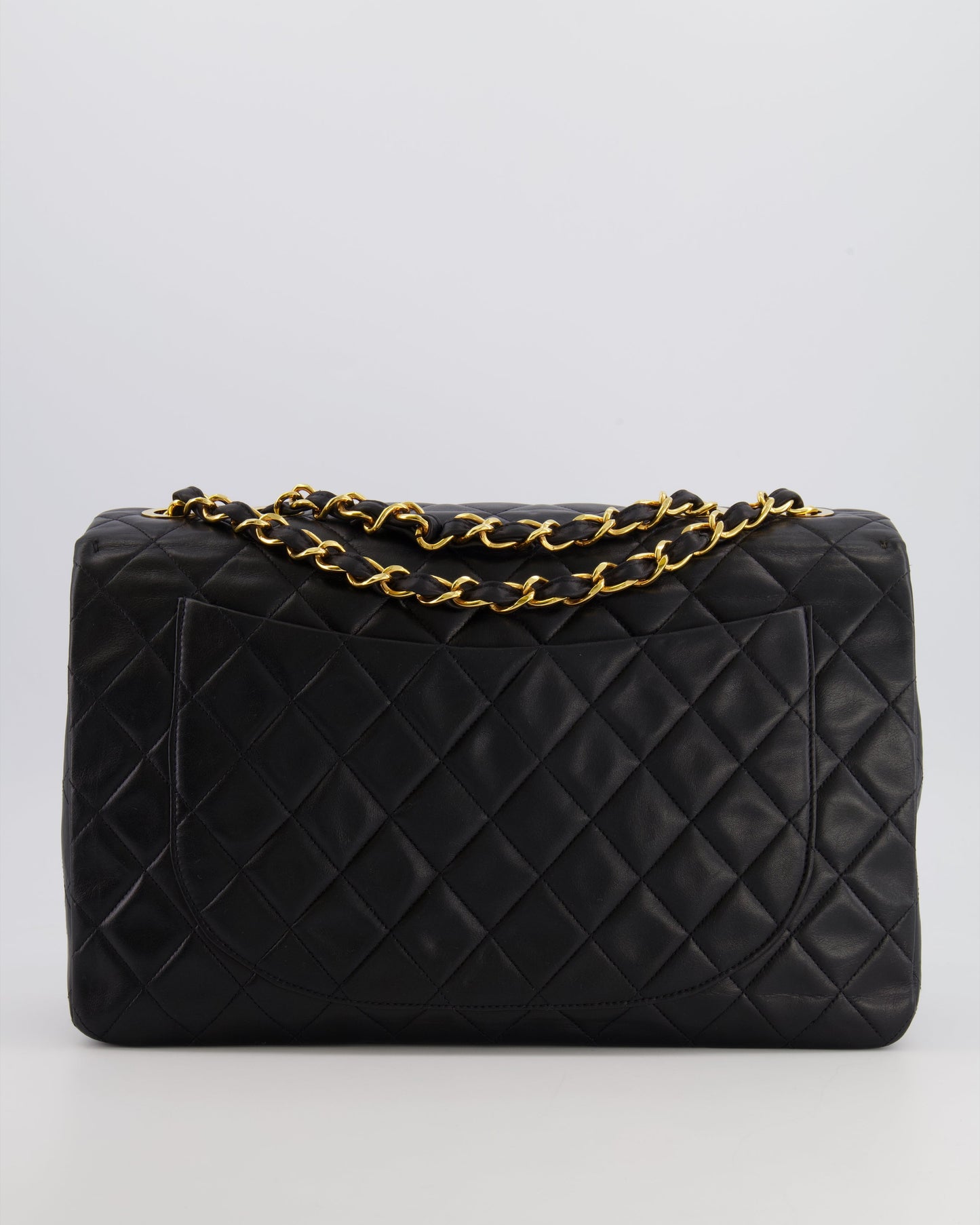Chanel XL Maxi Single Flap Bag in Black Lambskin Leather with 24K Gold Hardware