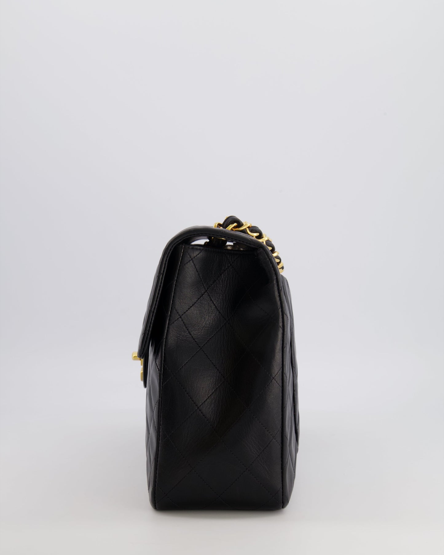 Chanel XL Maxi Single Flap Bag in Black Lambskin Leather with 24K Gold Hardware