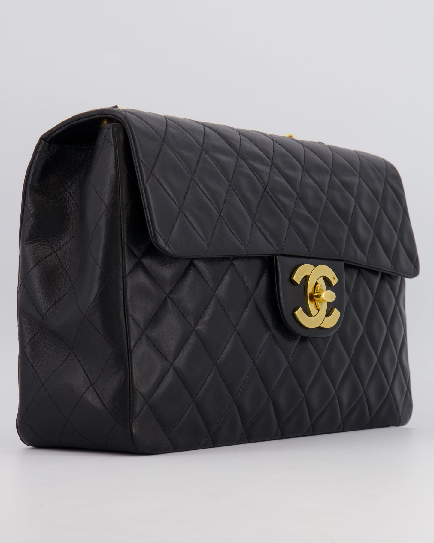 Chanel XL Maxi Single Flap Bag in Black Lambskin Leather with 24K Gold Hardware