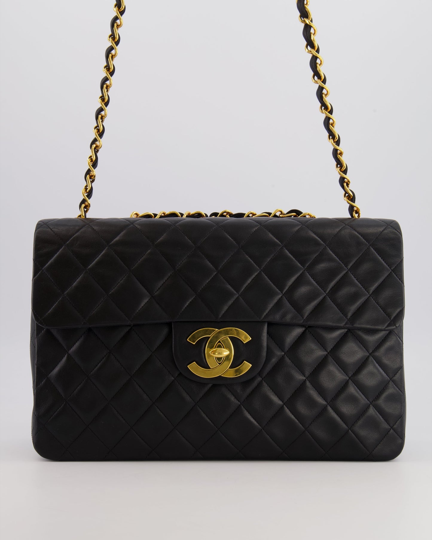 Chanel XL Maxi Single Flap Bag in Black Lambskin Leather with 24K Gold Hardware