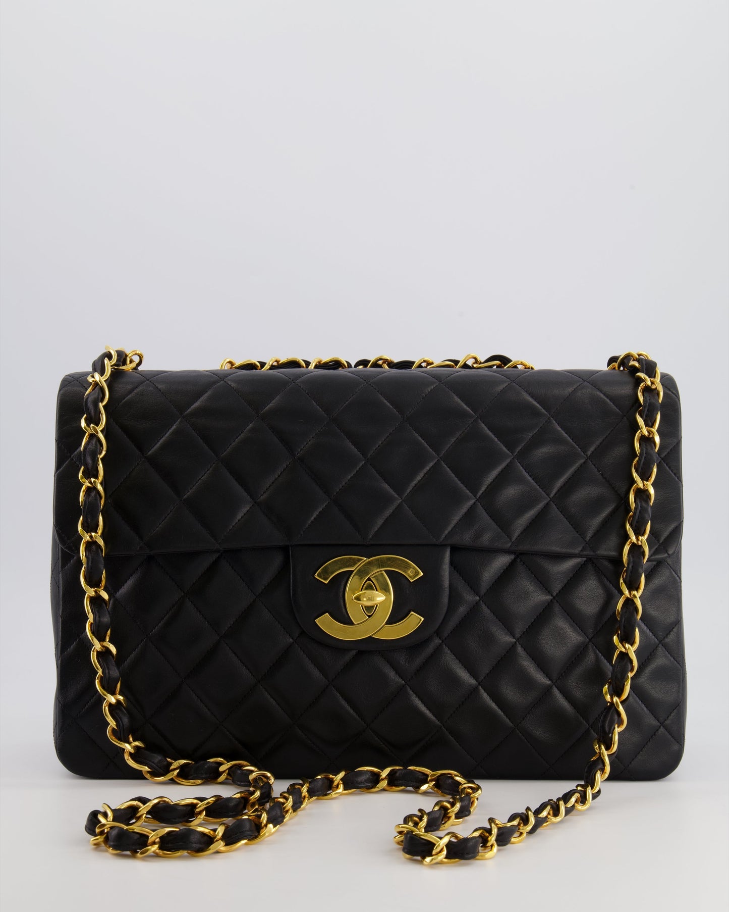 Chanel XL Maxi Single Flap Bag in Black Lambskin Leather with 24K Gold Hardware
