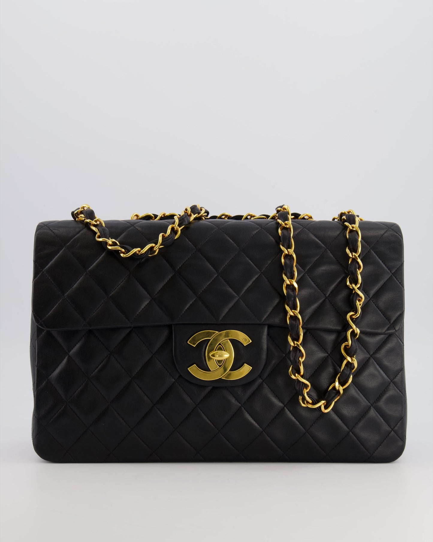 Chanel XL Maxi Single Flap Bag in Black Lambskin Leather with 24K Gold Hardware