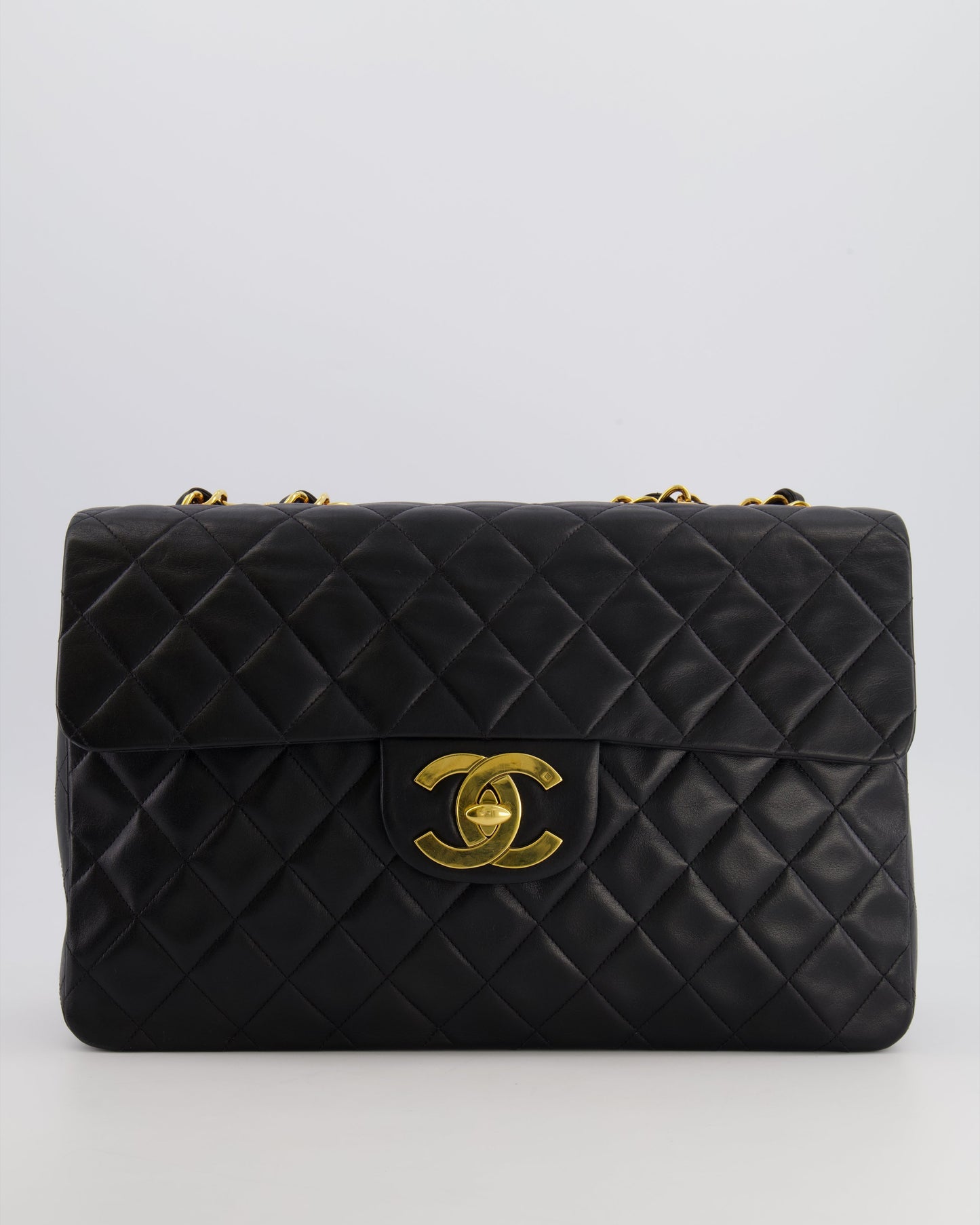 Chanel XL Maxi Single Flap Bag in Black Lambskin Leather with 24K Gold Hardware